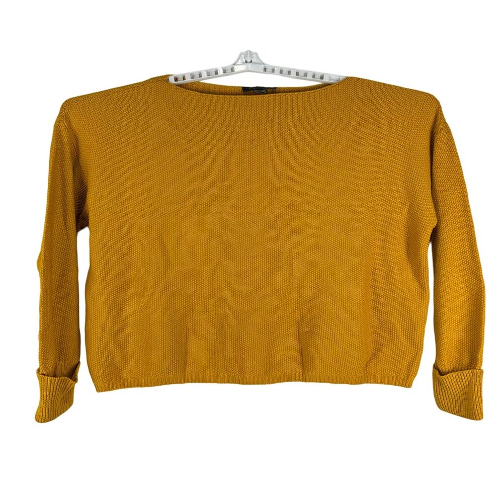 French Connection Mustard Yellow Knit Sweater Womens Size S Long Sleeve
